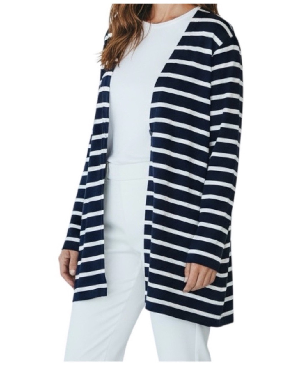 J. Jill Wearever Collection Rayon Knit Cardigan Size XL Navy Blue White coastal